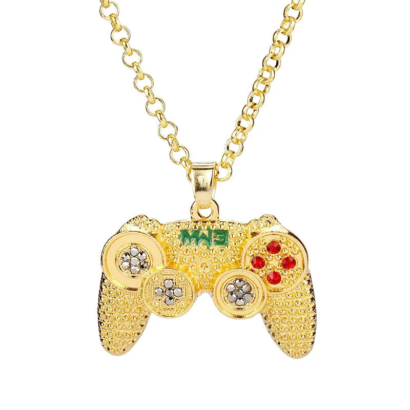 Hip-Hop Jewelry Game Console Handle Necklace Pendant Gold Color Chain Rhinestone Necklace Charms for Children Boys Gifts - Uknowucme