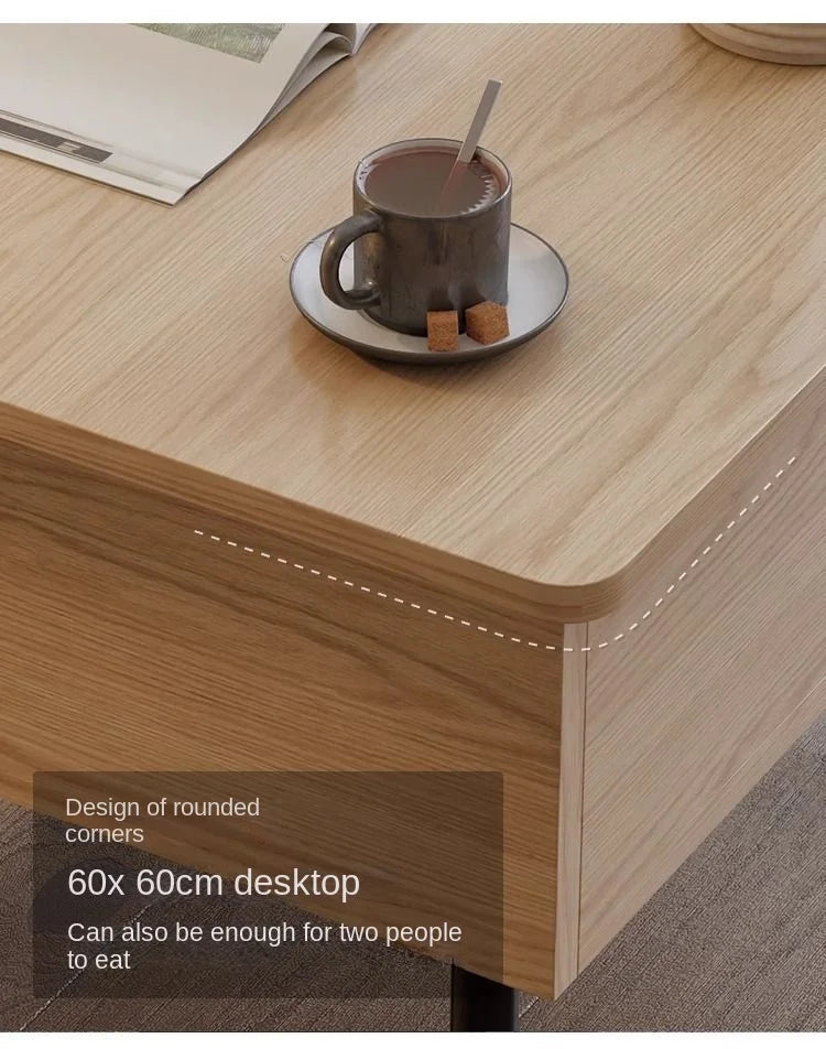 Realife Tea Table Simple And Adjustable Solid Wood Rock Board Small Table Japanese Cream Style Movable Living Room Side Table - Uknowucme