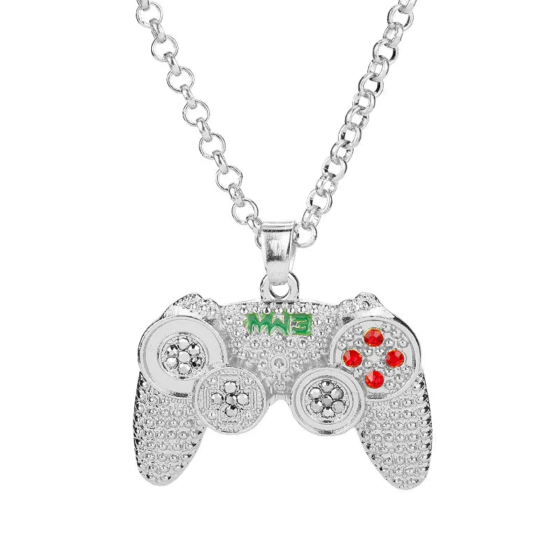Hip-Hop Jewelry Game Console Handle Necklace Pendant Gold Color Chain Rhinestone Necklace Charms for Children Boys Gifts - Uknowucme