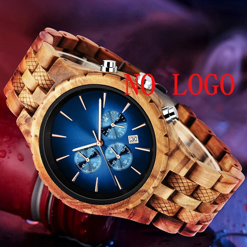 KUNHUANG Handmade Wooden Watch Multifunction Dial Mens Quartz Watch Luxury Luminous Chronograph Custom Logo relógio masculino - Uknowucme