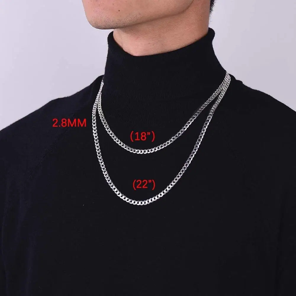 U7 Solid 925 Sterling Silver Chain Necklace for Men Women Twised Rope Italian Figaro Cuban Curb Chains Stackable Unisex Jewelry - Uknowucme