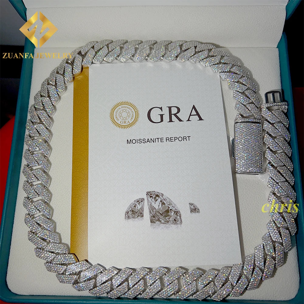 Miami Chain Ready to Ship 18mm 925 Sterling Silver Vvs Moissanite Iced Out Cuban Link Chain - Uknowucme