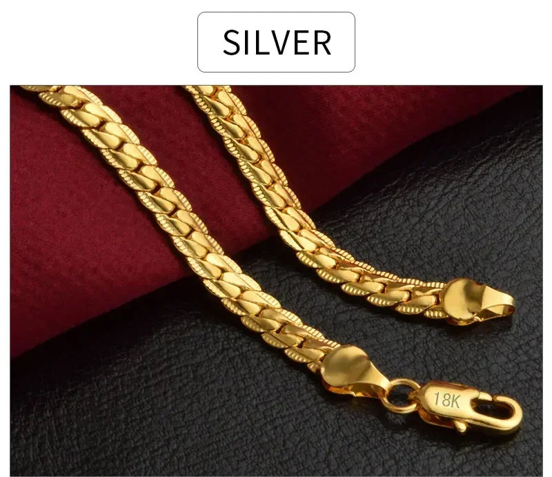 Hot 925 Sterling Silver 5MM 18K Gold Full Sideways Figaro Chain Necklace For Woman Man Fashion Wedding accessories Jewelry Gifts - Uknowucme