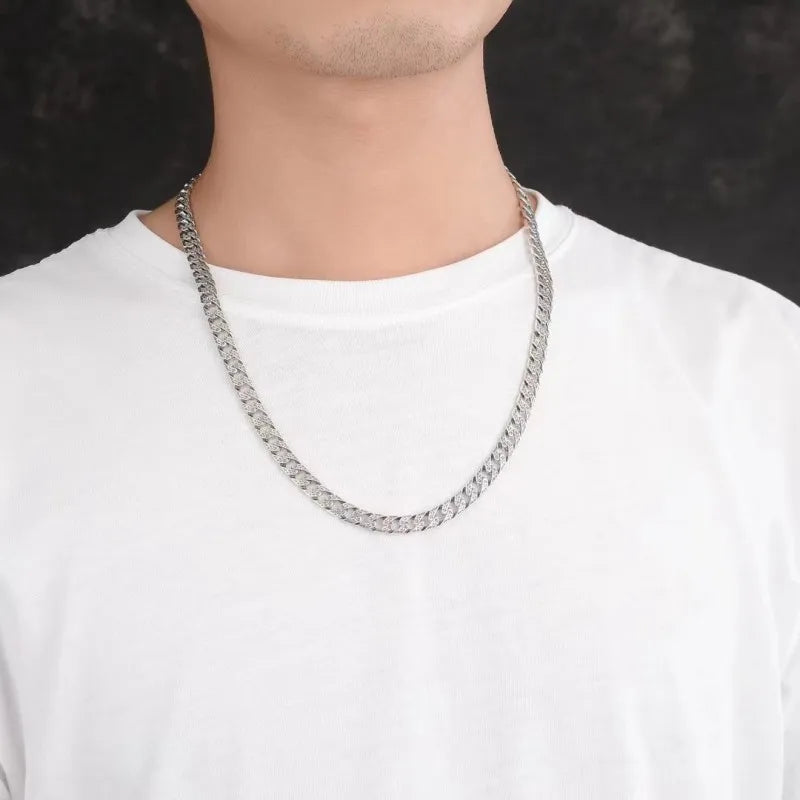 BOCAI New S925 Sterling Silver Vintage Personalized Punk Trendy Cuban Chain Vine Grass Pattern Necklace Men - Uknowucme