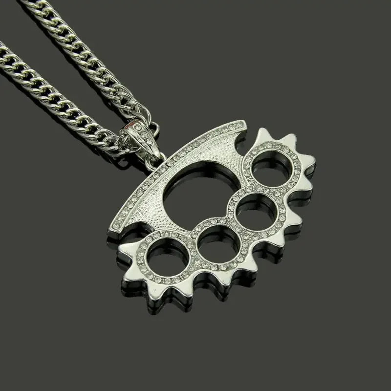Hip-Hop Inlaid Icy Zirconia Knuckle Pendant Suitable for Men\ - Uknowucmes Domineering Trend Necklace Rock Party Jewelry Gift - Uknowucme