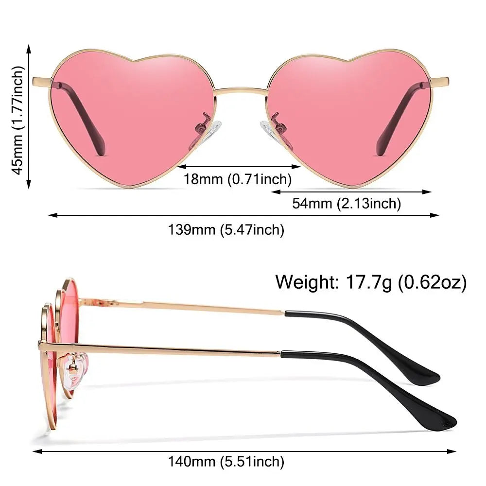 Heart-Shaped Sunglasses Heart Sun Glasses Shades Vintage 90s Glasses UV400 Protection Metal Frame Sunglasses Fancy Accessories - Uknowucme