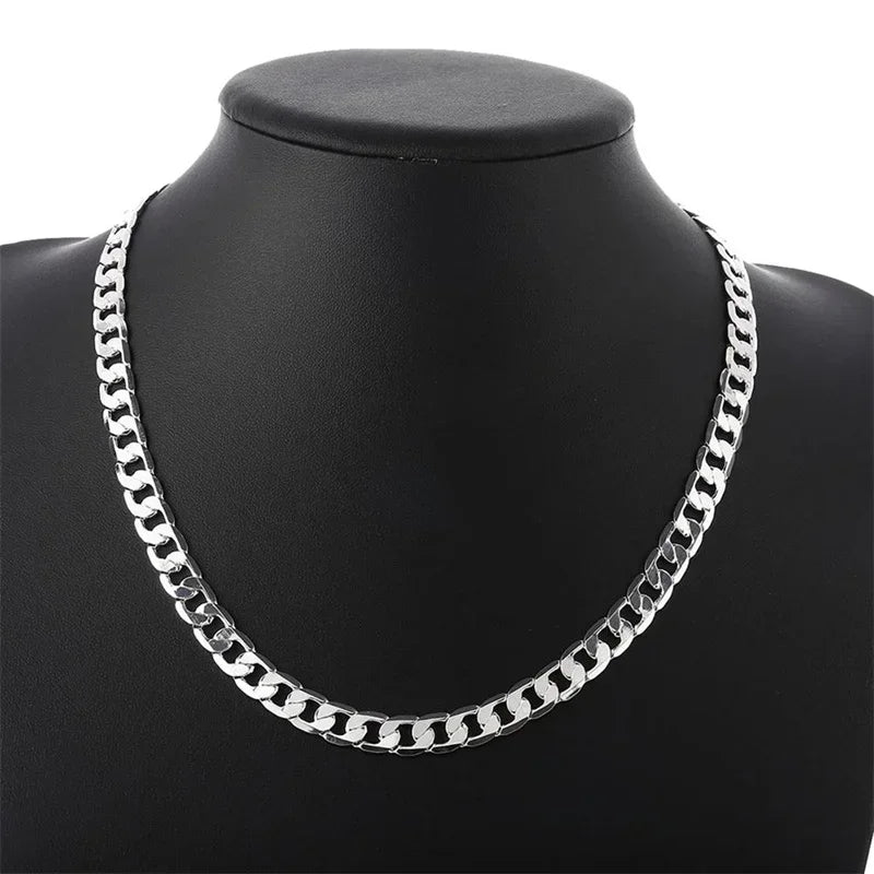 Special offer 18K gold Necklaces 925 Stamp Silver color Classic 8MM sideways chain for Men woman fine Jewelrys Wedding party - Uknowucme