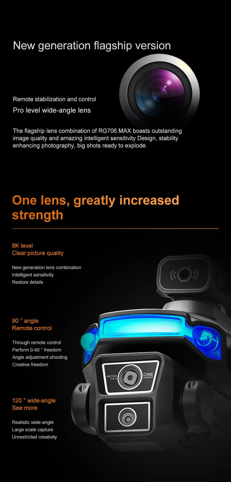 RG706 MAX Drone With 4.5-inch Screen Control,Brushless 360 Obstacle Motor,GPS, Obstacle Avoidance,HD Aerial Photography UAV