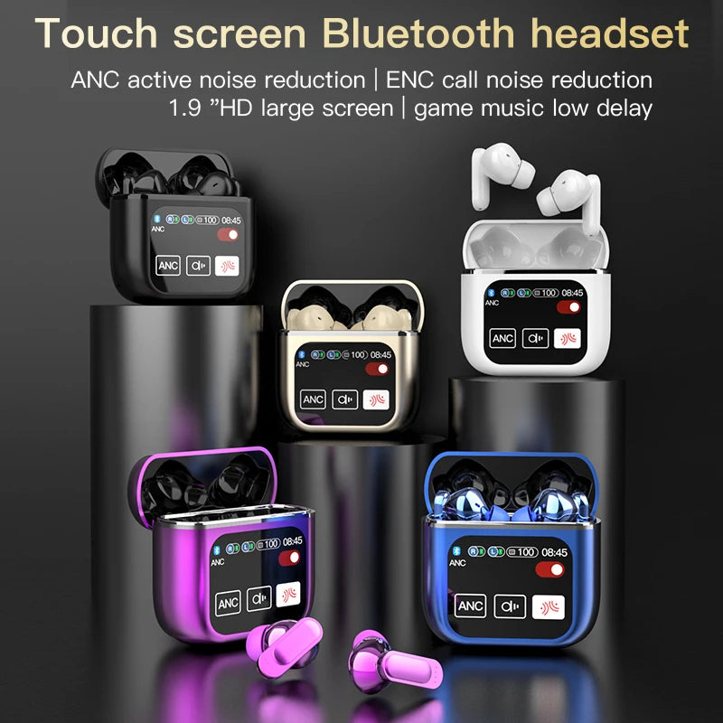 New LED Touchscreen Wireless Bluetooth Headphone TWS Earphones Visible Active Noise Cancellation Sport Earphone Color Screen - Uknowucme