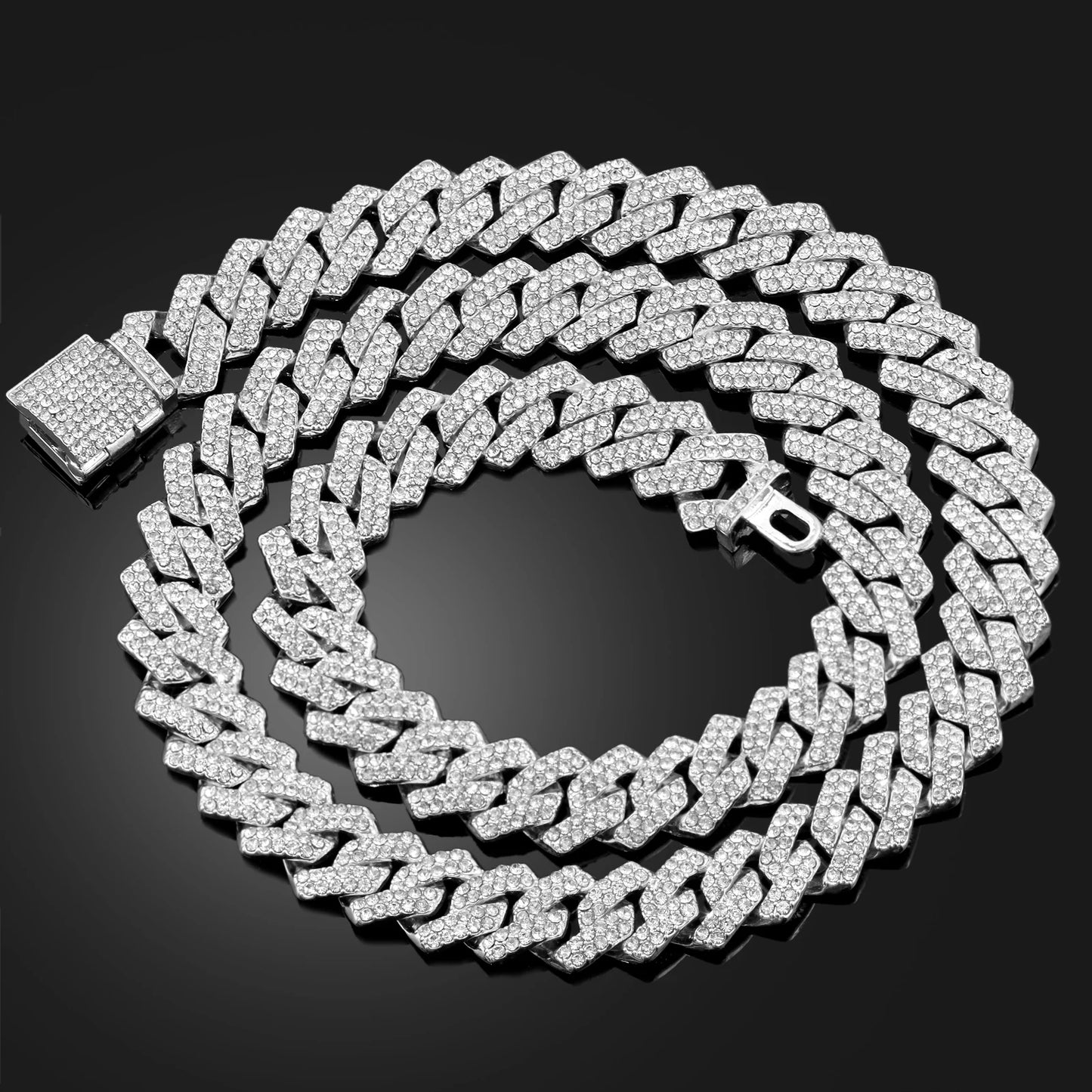 Hip Hop Bling Cuban Link Chain Necklace for Men Women Silver Color Rhinestone Iced Out Punk Jewelry Gift Wholesale Drop Shipping - Uknowucme