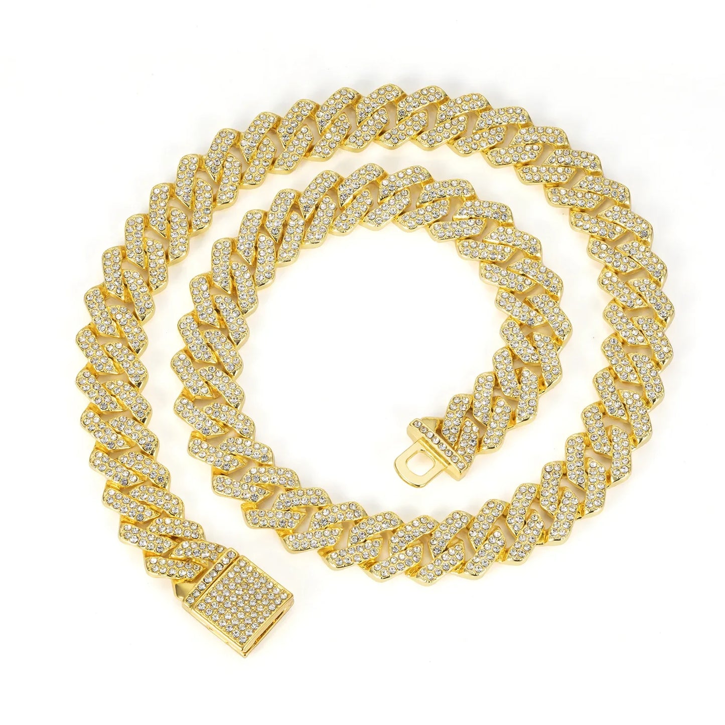 Hip Hop Shiny 15MM Cuban Link Chain Necklace Women Men Silver Color Rhinestone Iced Out Cuban Chain Punk Jewelry Necklace Gift - Uknowucme
