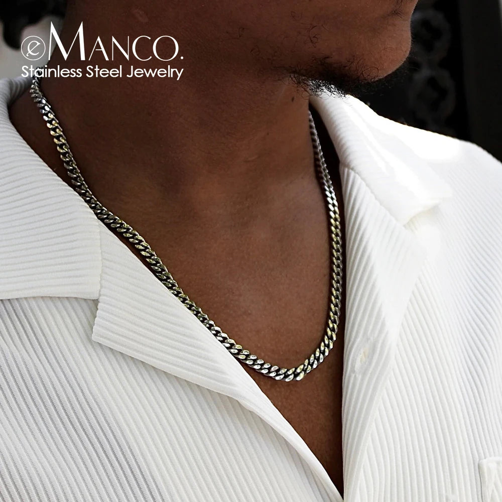 eManco Silver color 2MM/3MM/4MM/6MM/8MM Men's Cuban Link Chain Necklace Stainless Steel Women Trendy Punk Jewelry - Uknowucme