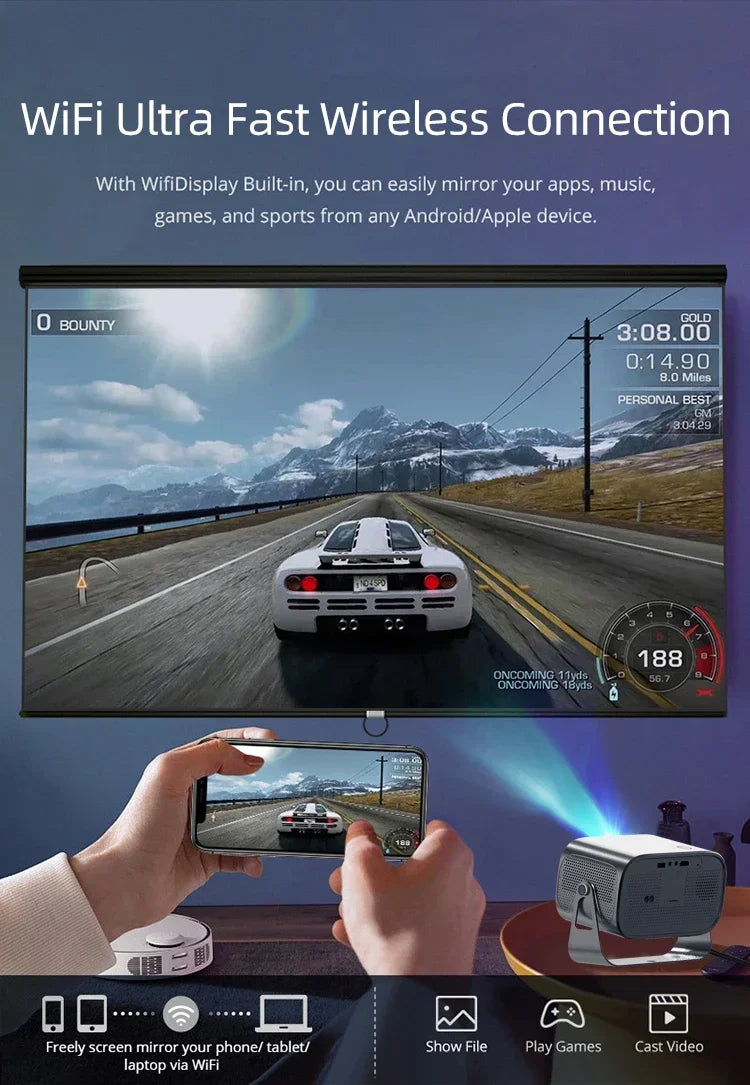 Android projector 4k full hd screen video mini home LCD Portable android 13 smart projector - Uknowucme