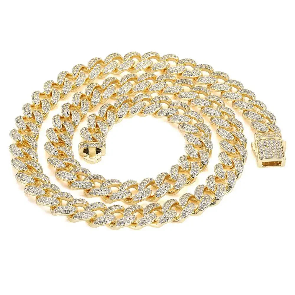 12mm Hip Hop Miami Cuban Chain Moissanite Diamond Style S925 Sterling Silver Gold Plated Necklace For Men Rap Rock Jewelry - Uknowucme