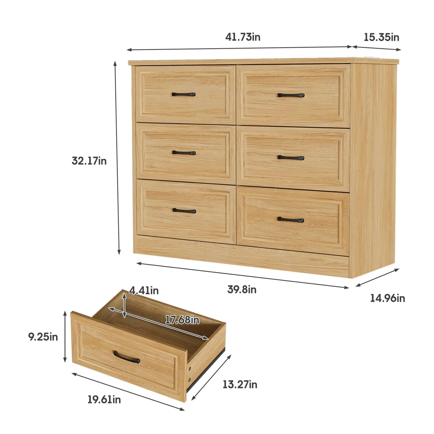 Vabches 6 Drawer Dresser for Bedroom Wood Chest of Drawers with Power Strip Tall Dresser Organizer with Metal Handle for Hallway - Uknowucme