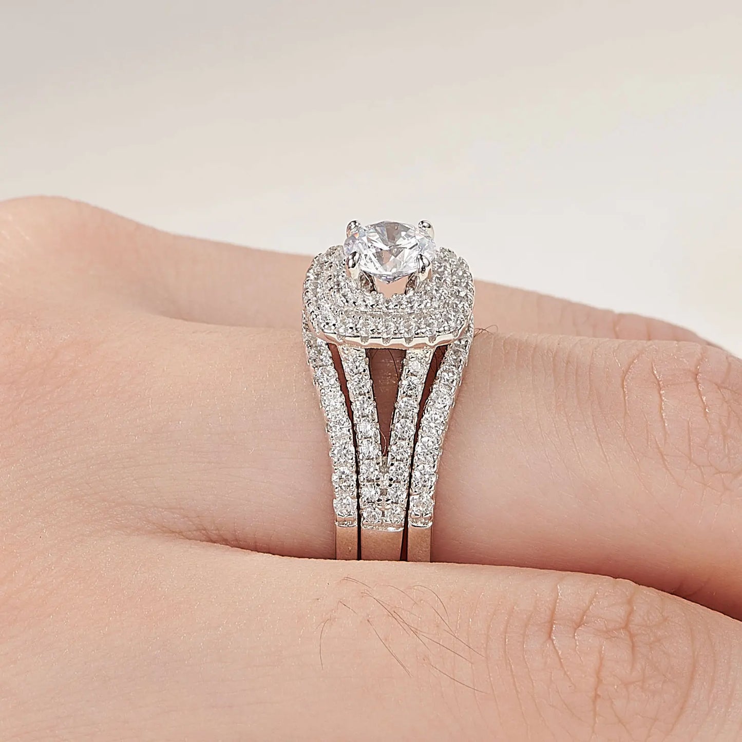 Newshe 3 Pieces 925 Sterling Silver Wedding Rings for Women AAAAA CZ Blue Side Stones Luxury Jewelry Engagement Bridal Set - Uknowucme