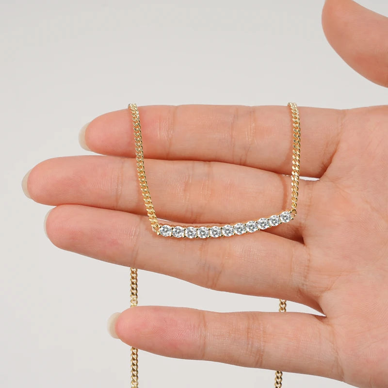 925 Silver Round Cut D1.10CT 3mm Moissanite Pendant Necklace for Women Curved Bar Smile Cuban Necklace Choker Jewelry 2024 New - Uknowucme