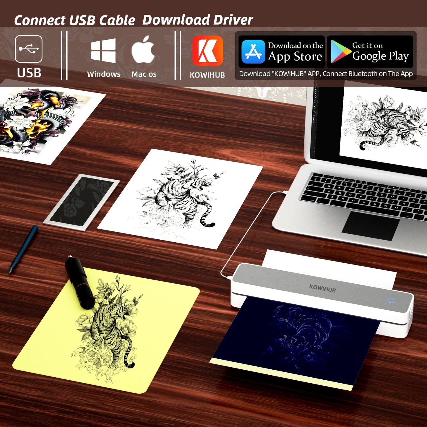K200 Wireless Tattoo Transfer Printer Bluetooth Thermal Mobile With 10pcs Tattoo Transfer Paper Printer Portable Higher Clarity - Uknowucme