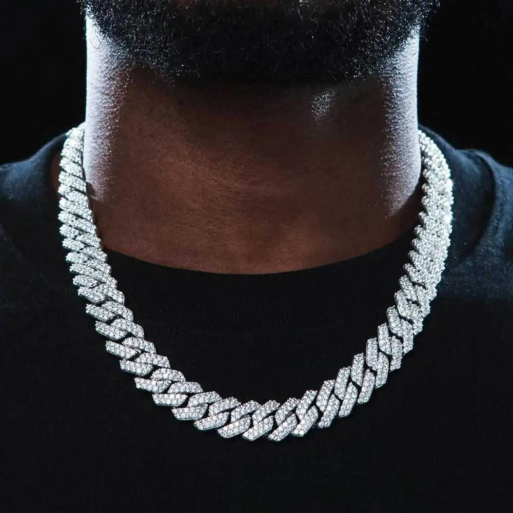 Hip Hop Shiny 15MM Cuban Link Chain Necklace Women Men Silver Color Rhinestone Iced Out Cuban Chain Punk Jewelry Necklace Gift - Uknowucme