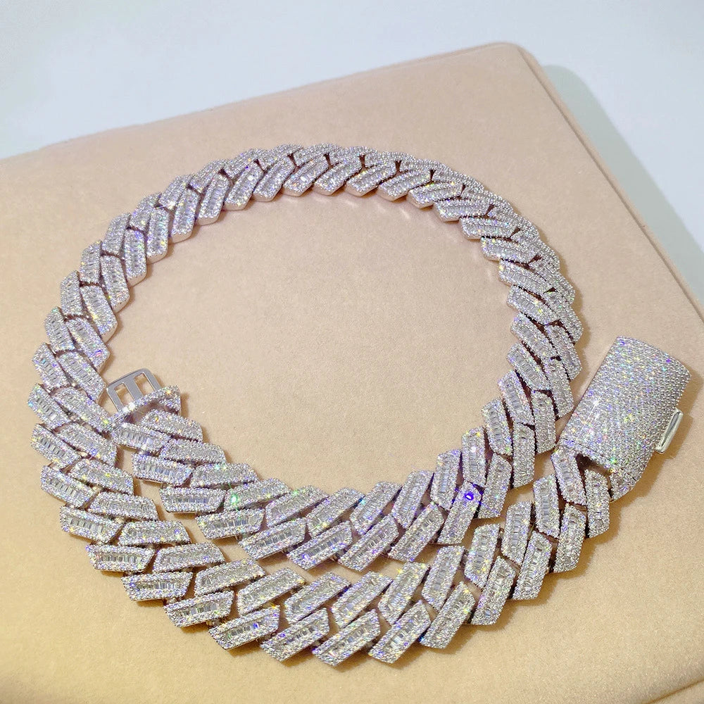 18mm Moissanite Baguette Cuban Link Chain Necklaces Diamonds S925 Silver Choker for Women Men Pass Tester With GRA Free Shipping - Uknowucme