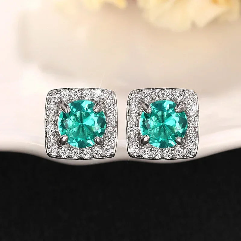 2025 Geometric Green CZ Sparkling Cubic Zirconia Earrings, Suitable for Women's Wedding Parties, Elegant Jewelry - Uknowucme