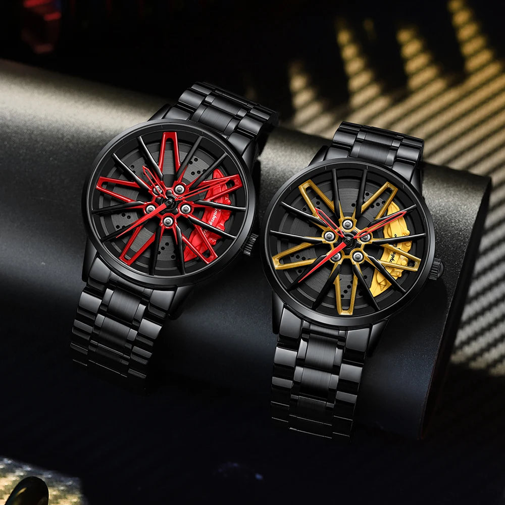 Original Rotate Watches Car Rim Watch 3D Real Men Watches Waterproof Quartz Men's Sports 360° Rotate Wheel Watches For Men Clock - Uknowucme