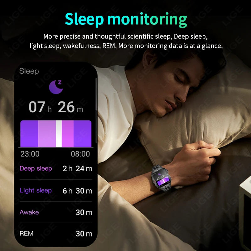 LIGE New Rugged Military GPS Smart Watch Men Bluetooth Call Health Monitoring AI Voice Sports Waterproof Smartwatches For Xiaomi - Uknowucme