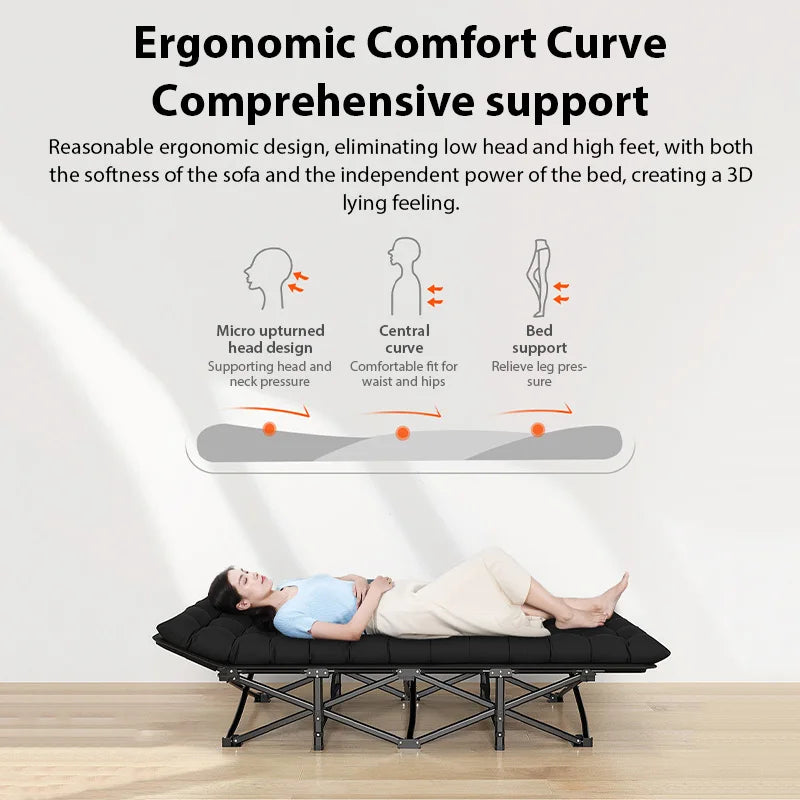 Outdoor Camping Folding Bed Single-Person Office Lunch Break Nap Bed with Soft Mattress Portable Recliner Garden Lounger Beds