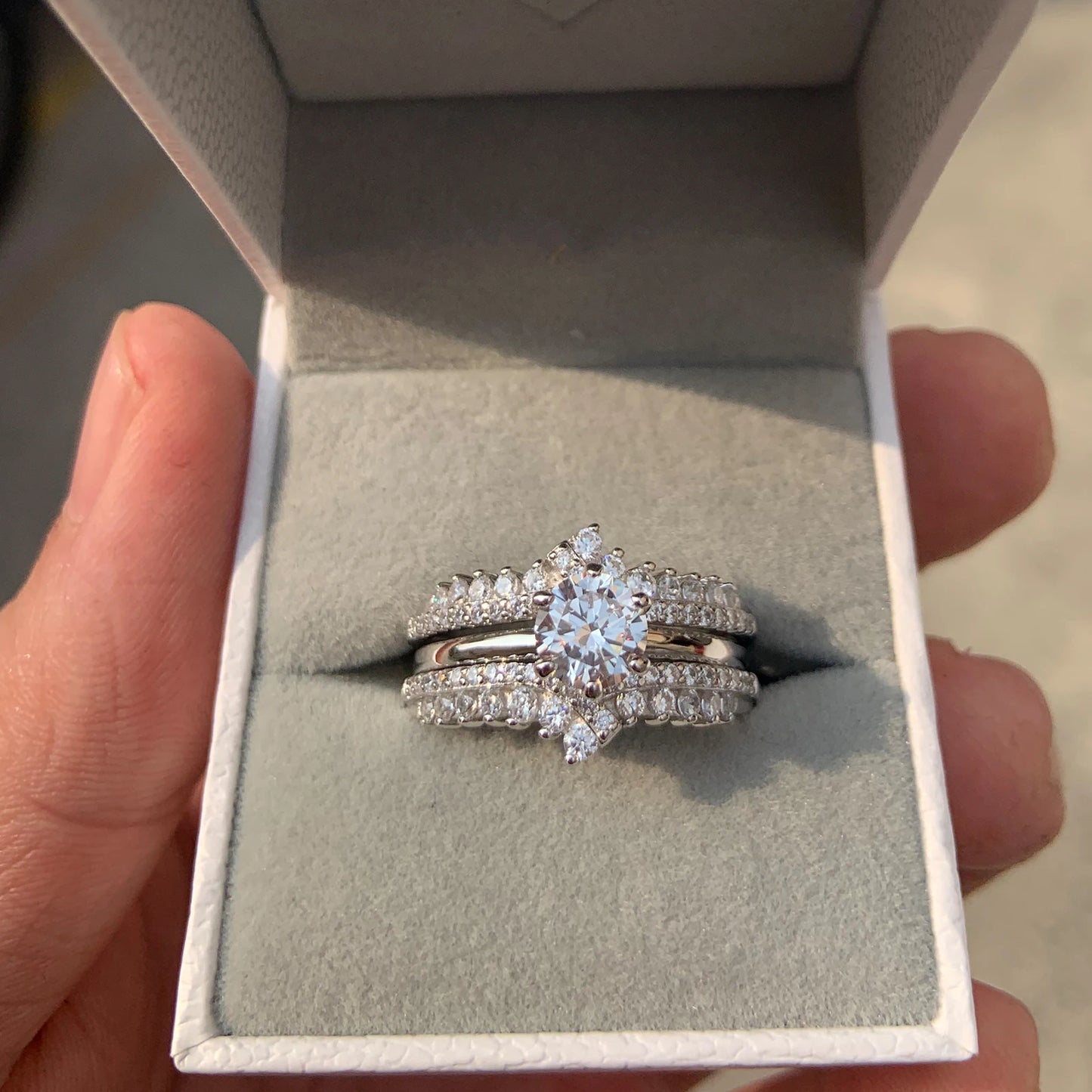 Newshe 925 Silver Original Wedding Rings for Women 1.8Ct Round Cut Cubic Zircon Jewelry Engagement Ring Enhancer Band Bridal Set - Uknowucme