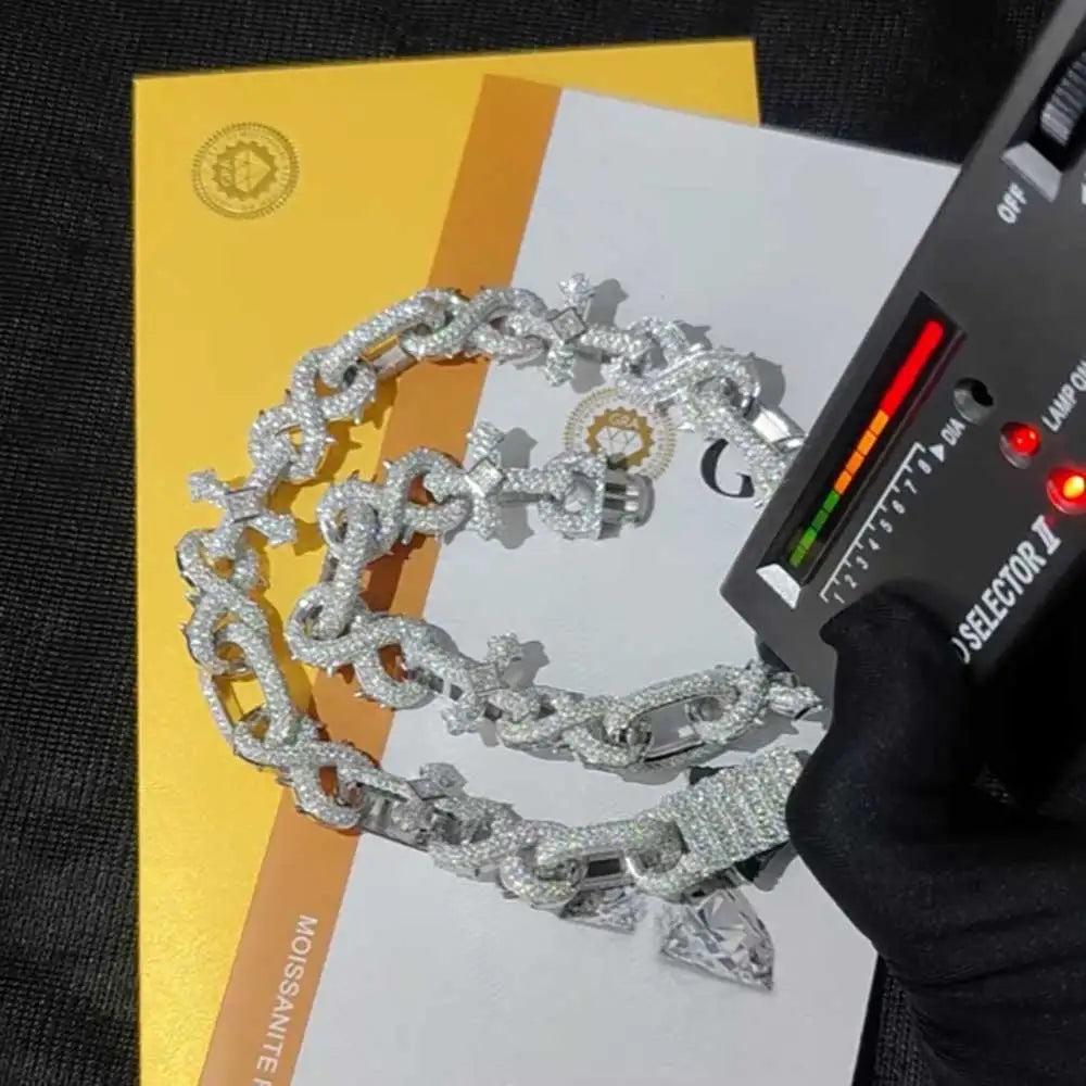925 Sterling Silver VVS Diamond Miami Cuban Link Chain Pass Test Certified Moissanite Hip Hop Cross Link Infinity Necklace - Uknowucme