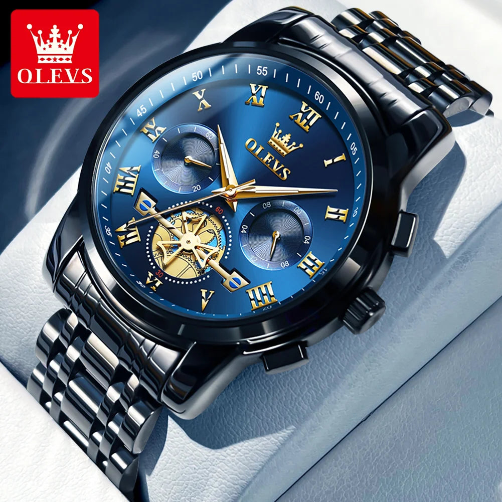 OLEVS 2859 Men's Quartz Watch With Steel Band Timing Function - Uknowucme