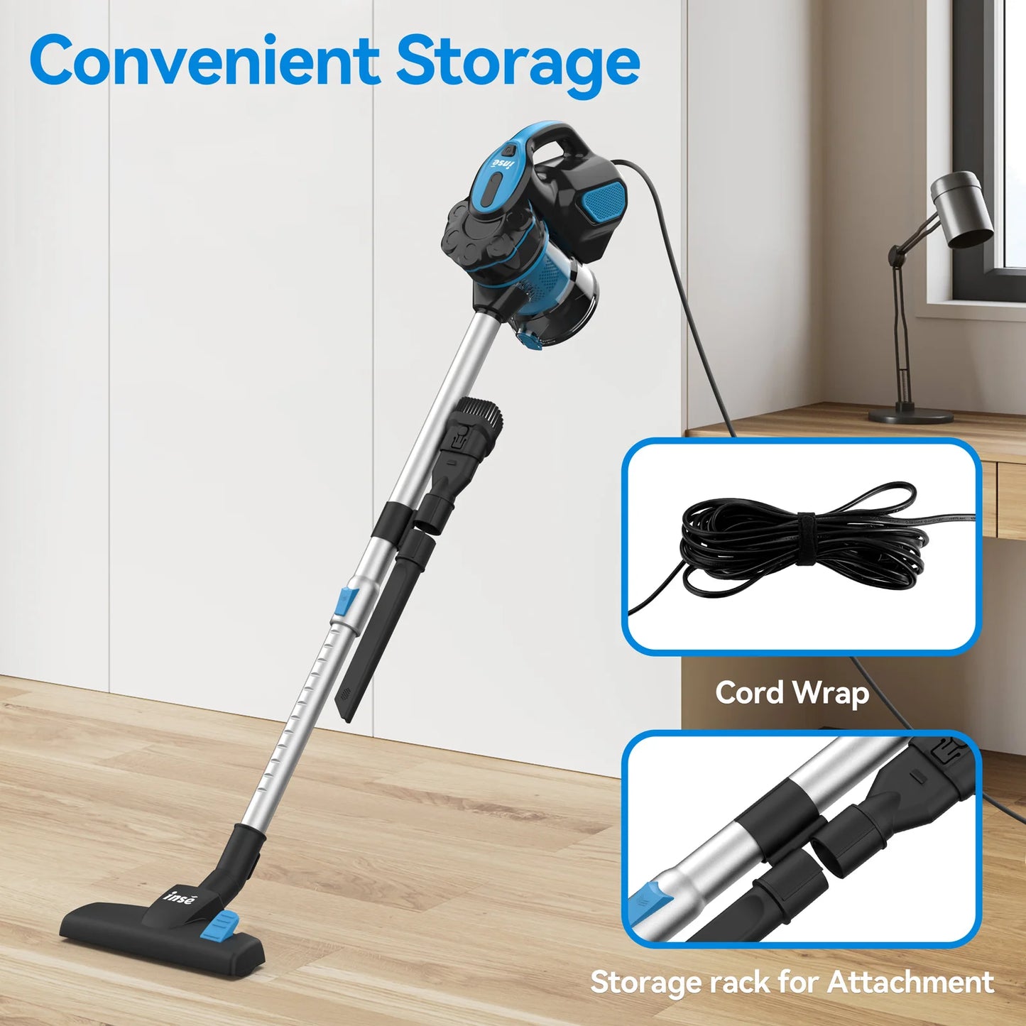 Vacuum Cleaner Corded INSE I5 18Kpa Powerful Suction 600W Motor Stick Handheld Vaccum Cleaner for Home Pet Hair Hard Floor - Uknowucme