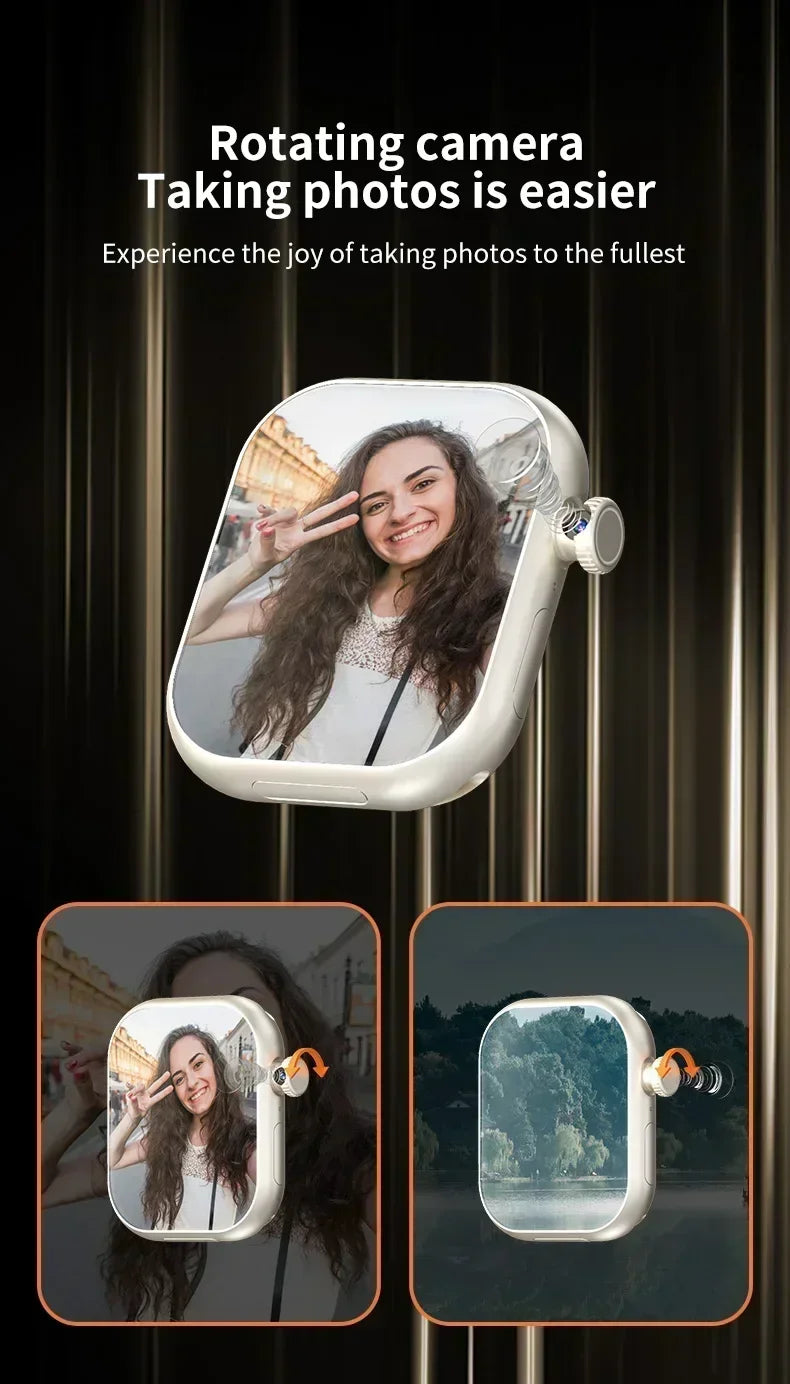 The smartwatch is equipped with an 8-megapixel rotating camera, 5G Android VP29, 256GB storage, Sim card, GPS and WIFI - Uknowucme