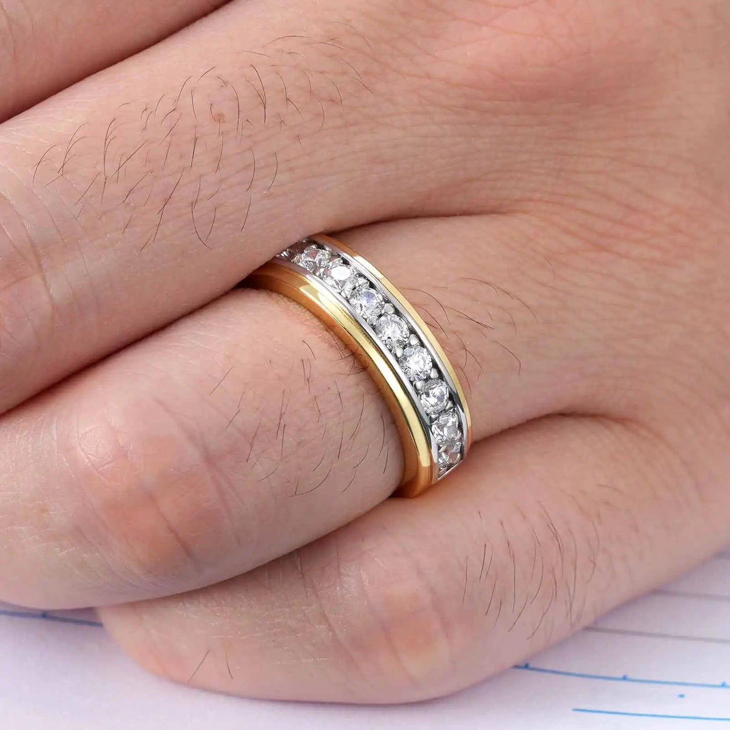 Newshe Yellow White Gold Wedding Ring for Men 925 Sterling Silver Brilliant Round AAAAA Cubic Zircon Fine Jewelry - Uknowucme