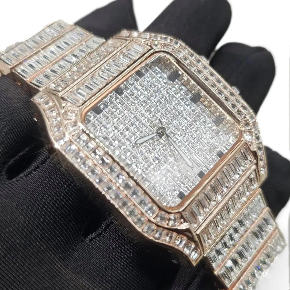 Hot Luxury Square Diamond Watch for Men Hip Hop Style Bling Bling Iced Out Wristwatch Fashion Stainless Steel Waterproof Clock - Uknowucme