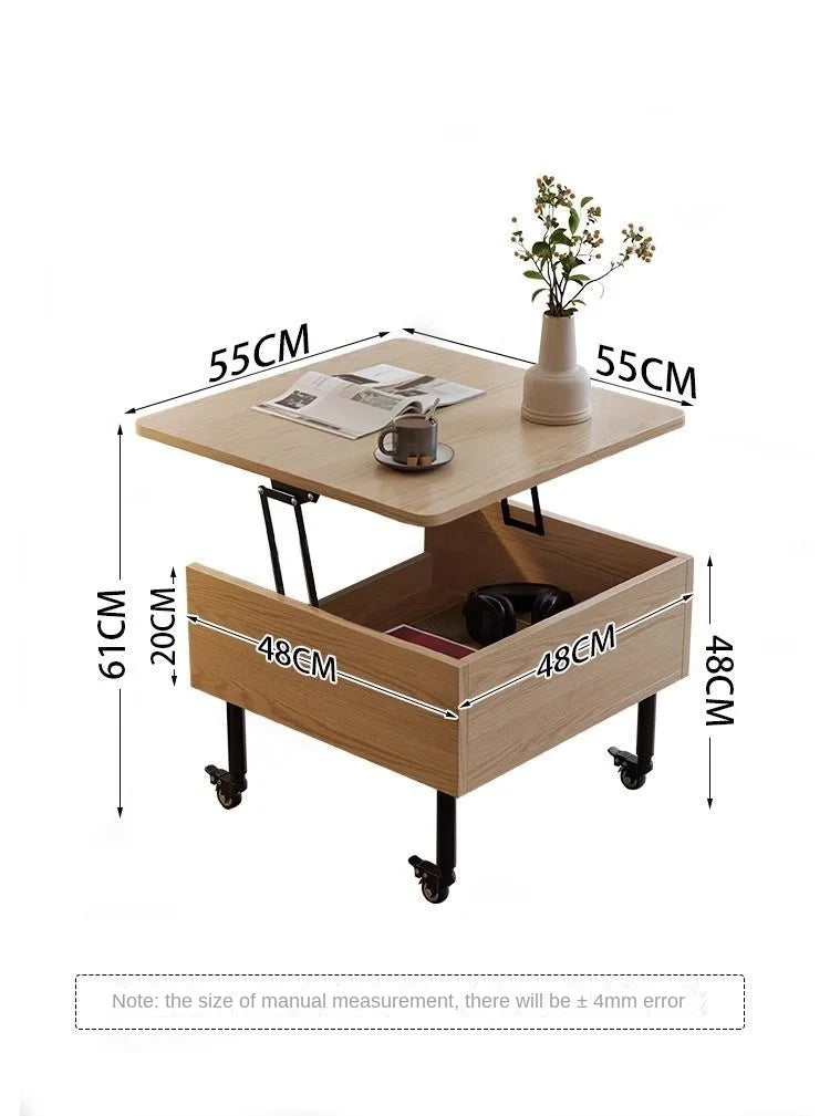 Realife Tea Table Simple And Adjustable Solid Wood Rock Board Small Table Japanese Cream Style Movable Living Room Side Table - Uknowucme