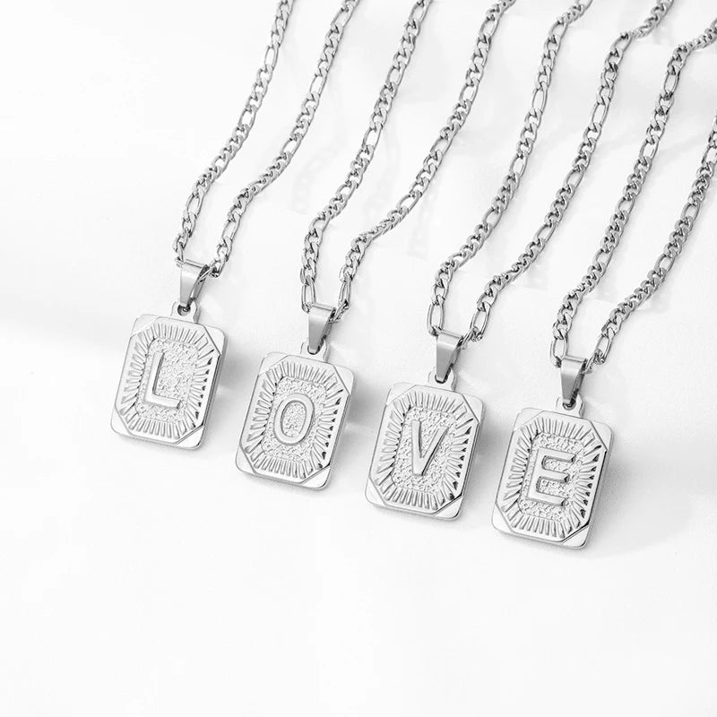 Initial Letter Pendant Necklace Stainless Steel Silver Color Cuban Chain A-Z Alphabet Name Jewelry For Men Women Gift - Uknowucme