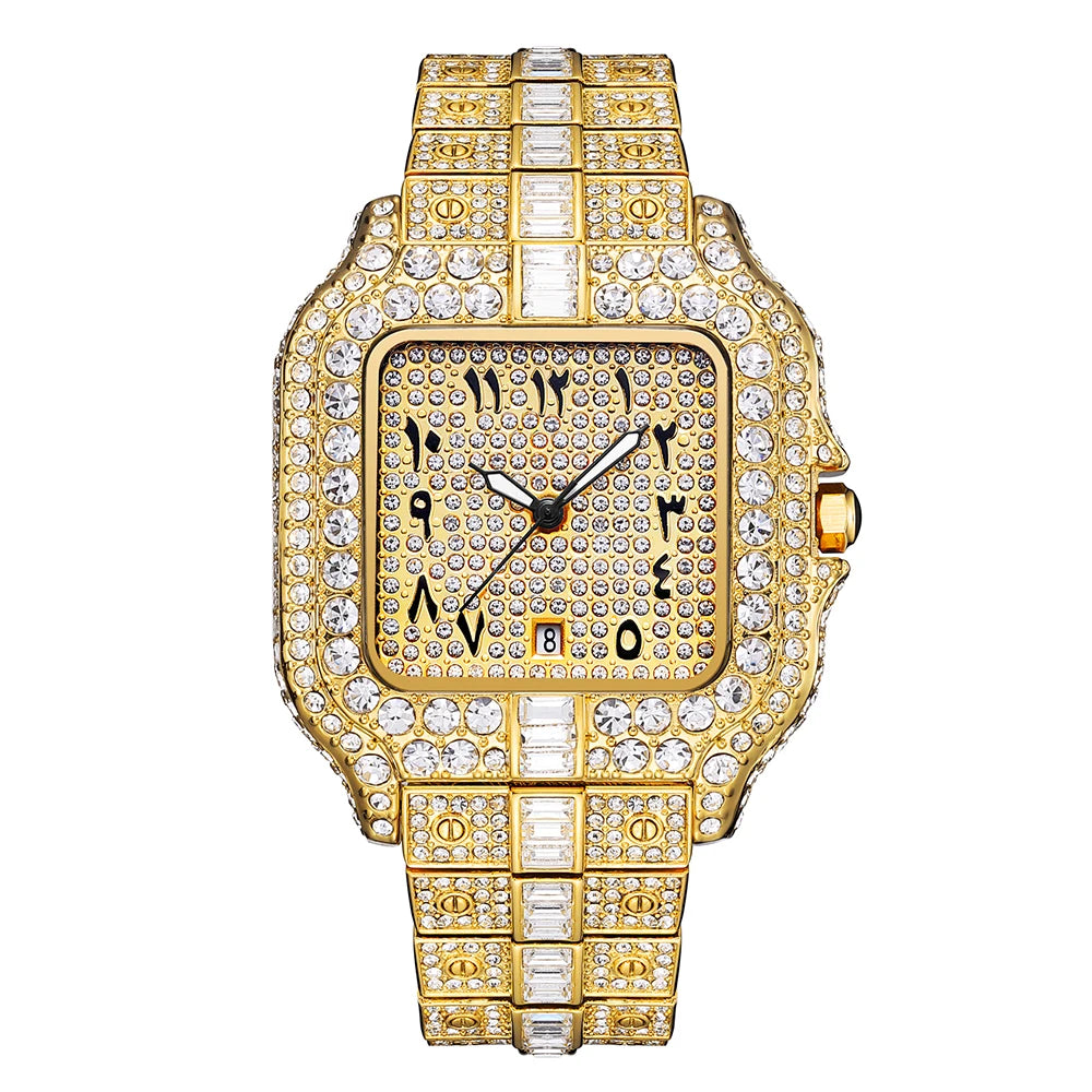 High Quality Gold Men's Watches Top Brand Luxury Full Diamond Bling Wristwatch Fashion Ice Out Stainless Steel Male Clock Gift - Uknowucme
