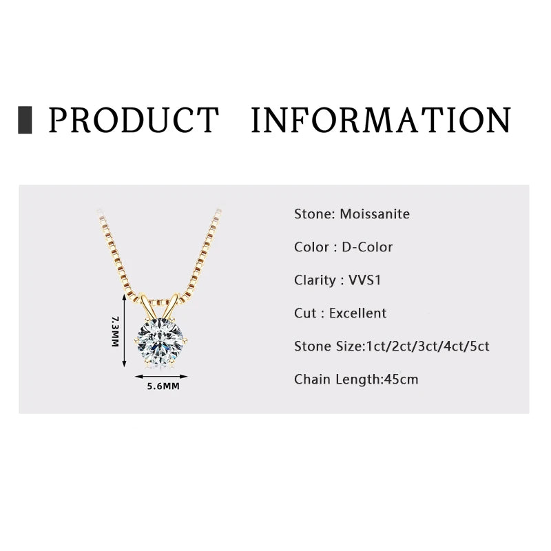 Lnngy 0.5ct-5ct Moissanite Pendant Necklace With Certificate For Women Original Real 925 Silver Chain Solitaire Drop Necklaces - Uknowucme