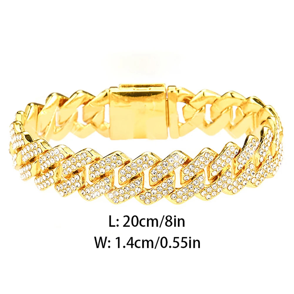 Hip Hop Shiny 15MM Cuban Link Chain Necklace Women Men Silver Color Rhinestone Iced Out Cuban Chain Punk Jewelry Necklace Gift - Uknowucme