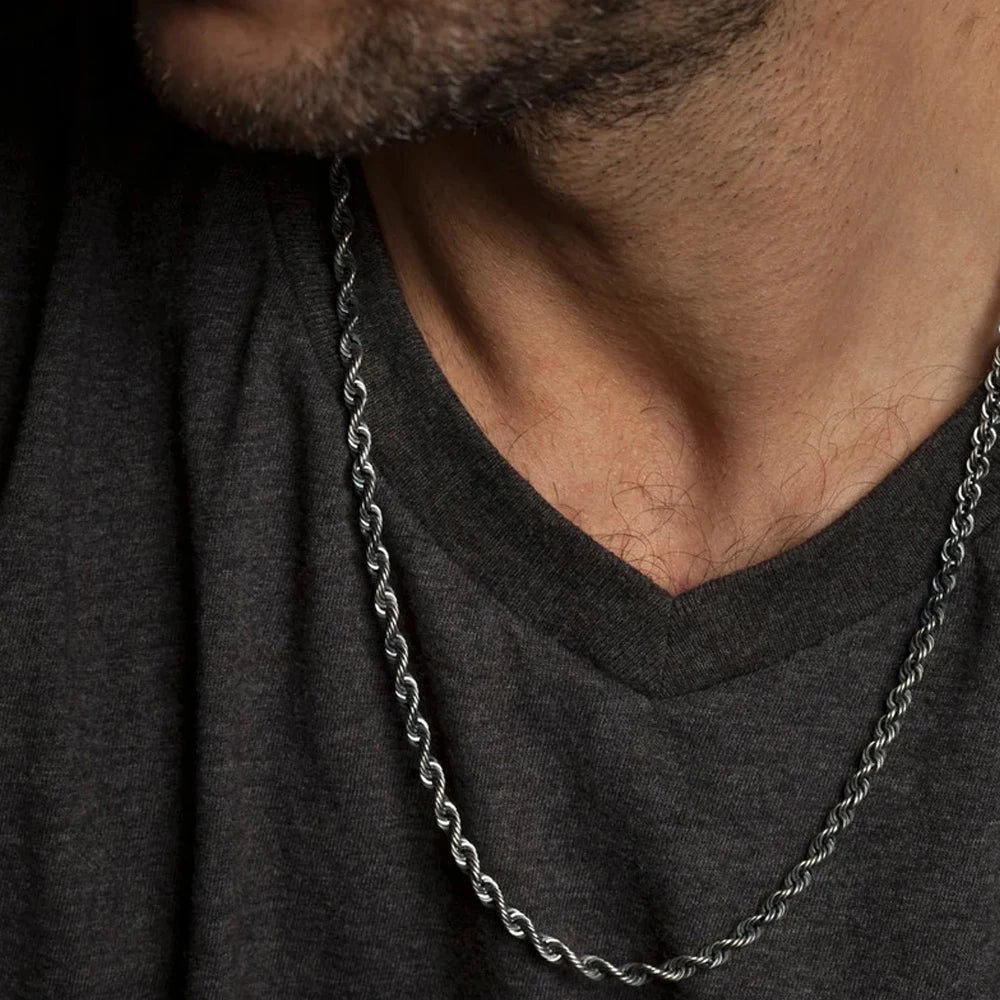 Fashion New Punk Stainless Steel Cuban Necklace for Men Women Silver Color Twist Long Choker Hip Hop Jewelry - Uknowucme