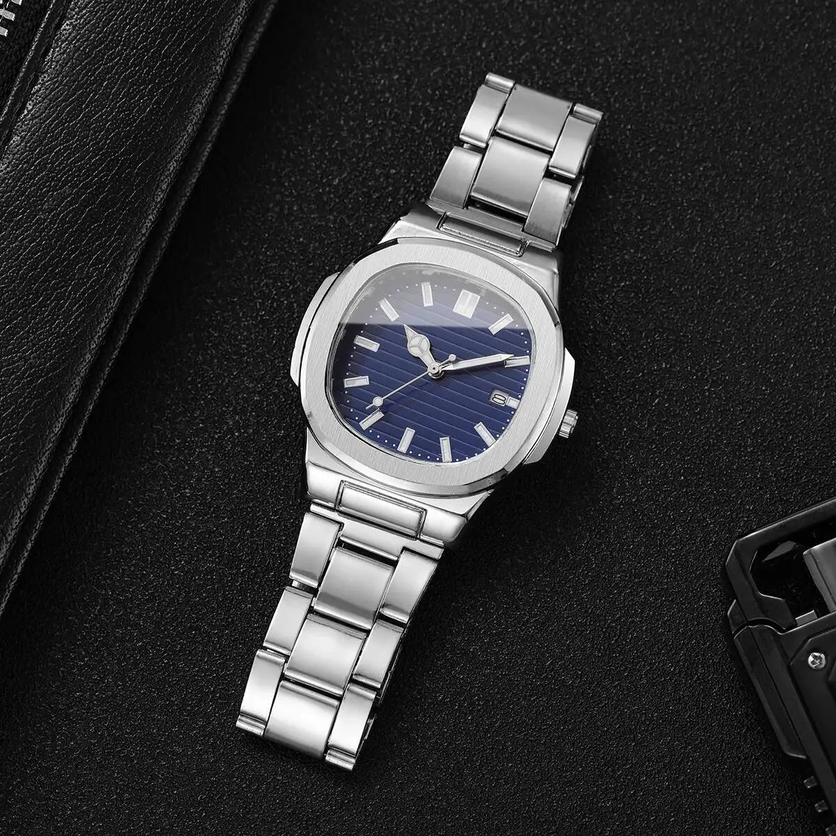 Fashion Square Men Business Watches Luxury Stainless Steel Strap Quartz Watch with Calendar For Mens Clock(Without Box) - Uknowucme