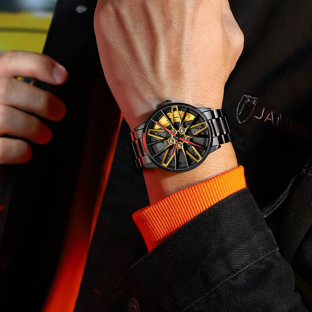Original Rotate Watches Car Rim Watch 3D Real Men Watches Waterproof Quartz Men's Sports 360° Rotate Wheel Watches For Men Clock - Uknowucme
