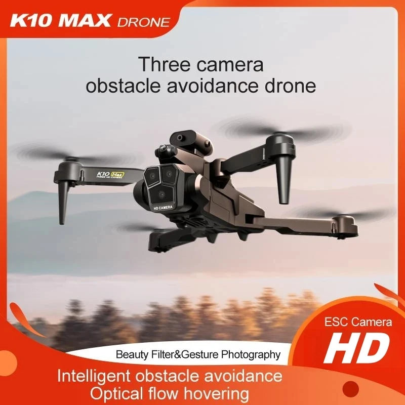 New K10 Max RC Drone HD Triple Camera Optical Flow Positioning Obstacle Avoidance Gesture Photography Foldable Quadcopter Toys - Uknowucme