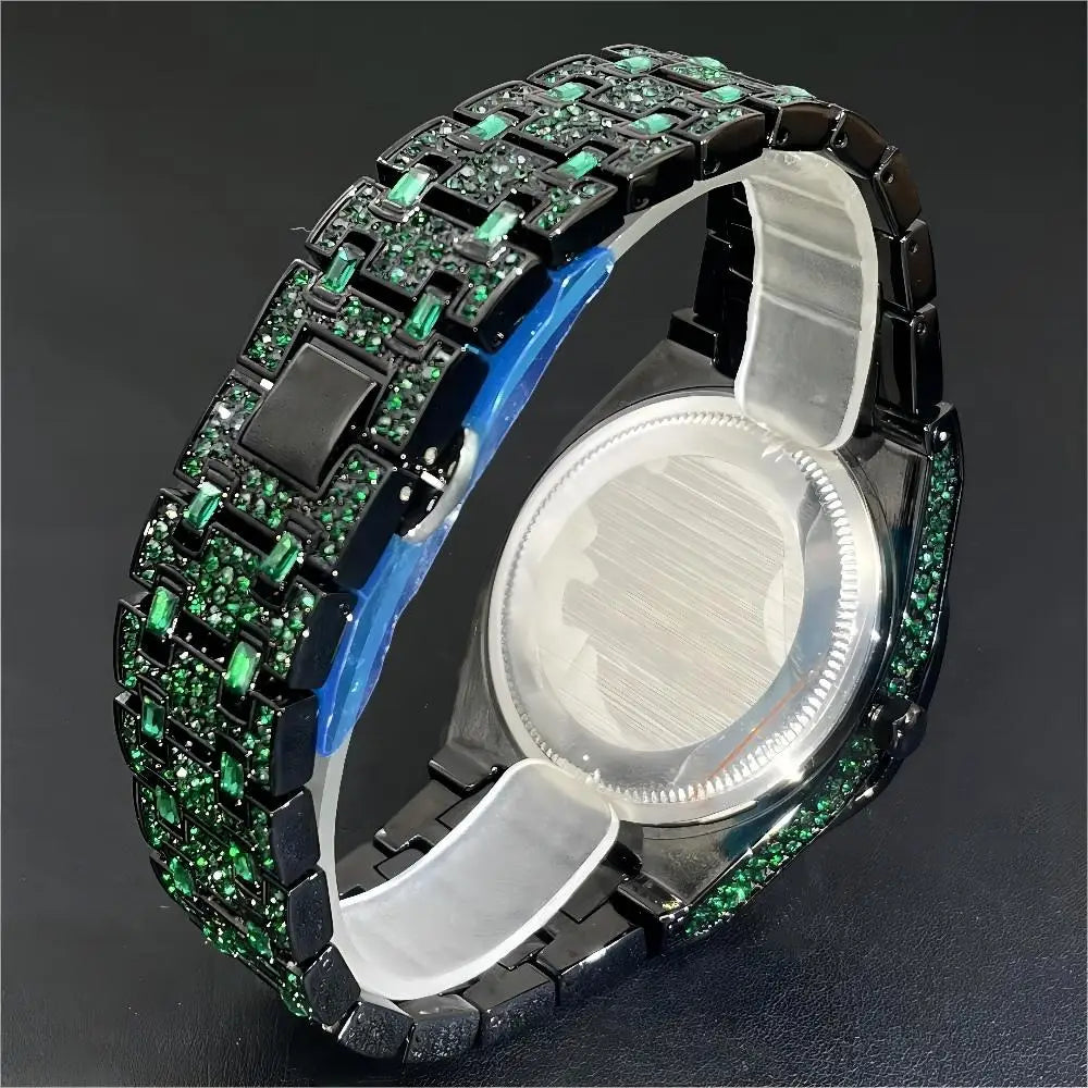 Luxury Men Watches Personalized Green Blingbling Full Diamond Quartz Watch Fashion Ice Out Male Wristwatch Best Sale For Gift - Uknowucme