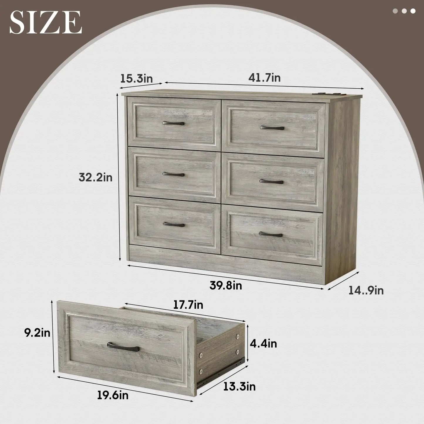 Vabches 6 Drawer Dresser for Bedroom Wood Chest of Drawers with Power Strip Tall Dresser Organizer with Metal Handle for Hallway - Uknowucme