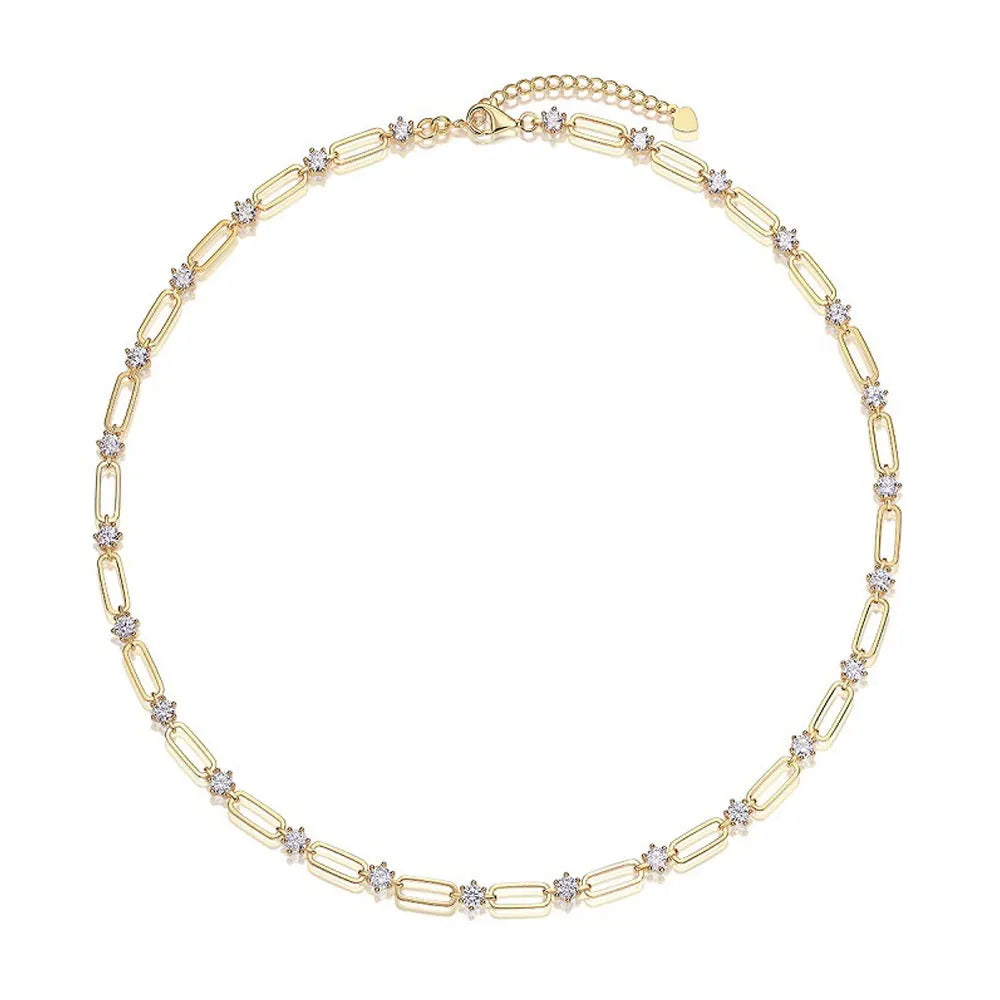 KNOBSPIN D VVS1 Moissanite Tennis Necklace s925 Sterling Silver Plated 18k Yellow Gold GRA Certified 18inch Necklaces for Women - Uknowucme