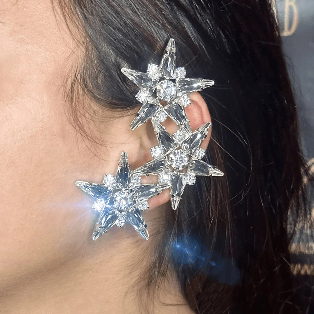 Stonefans Elegant Crystal Star Ear Cuff Earrings Without Piercing Jewelry 2024 Trend Bridal Large Rhinestone Earrings for Women - Uknowucme