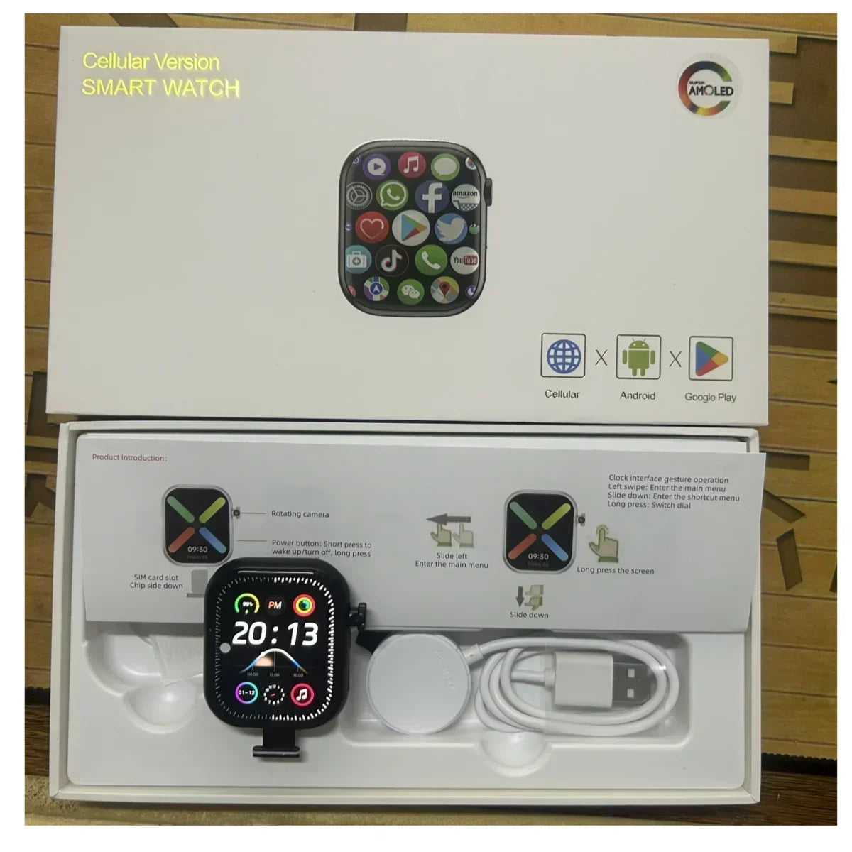 The smartwatch is equipped with an 8-megapixel rotating camera, 5G Android VP29, 256GB storage, Sim card, GPS and WIFI - Uknowucme