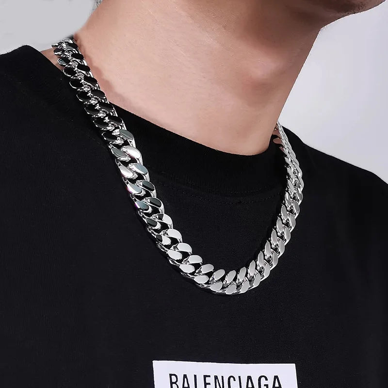 HNSP 8MM-14MM Stainless Steel Chain Cuban Necklace For Men Punk Thick Long Neck Male Jewelry Silver Color - Uknowucme